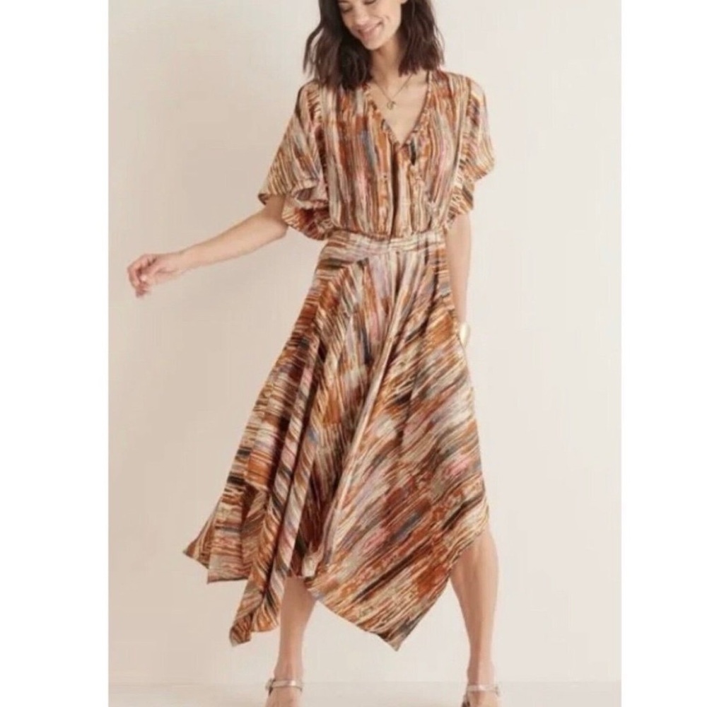 Soft Surroundings Cyra Dress Painted Stripe Asymmetrical Hem XS Cottagecore